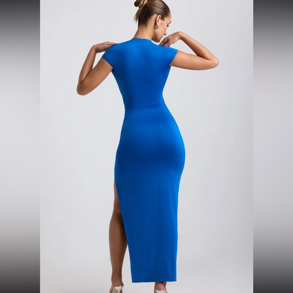 OH POLLY- NWT- Slinky Jersey Plunge Hardware Detail Maxi Dress in Cobalt Blue-8 - Picture 2 of 5